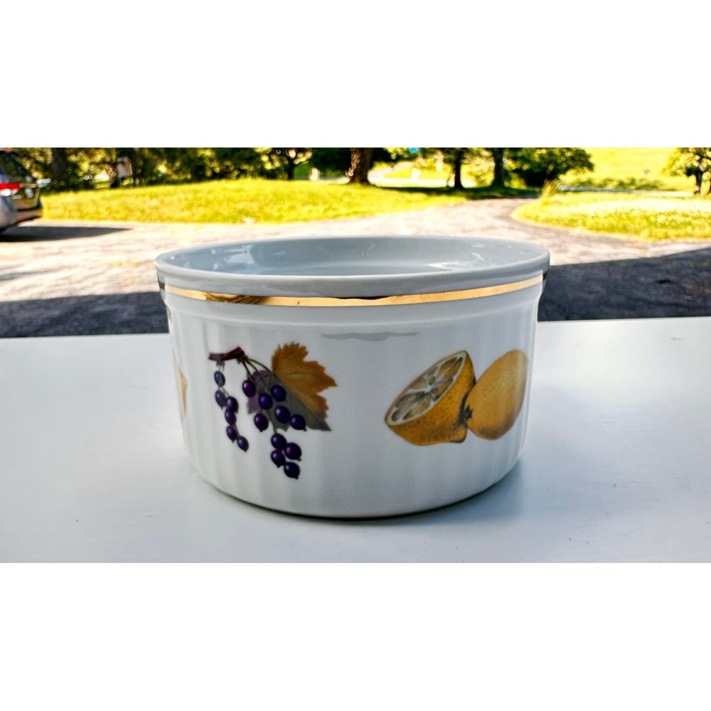 Royal Worcester Souffle Dish Evesham Gold Vintage White Fruit Fine China 7in